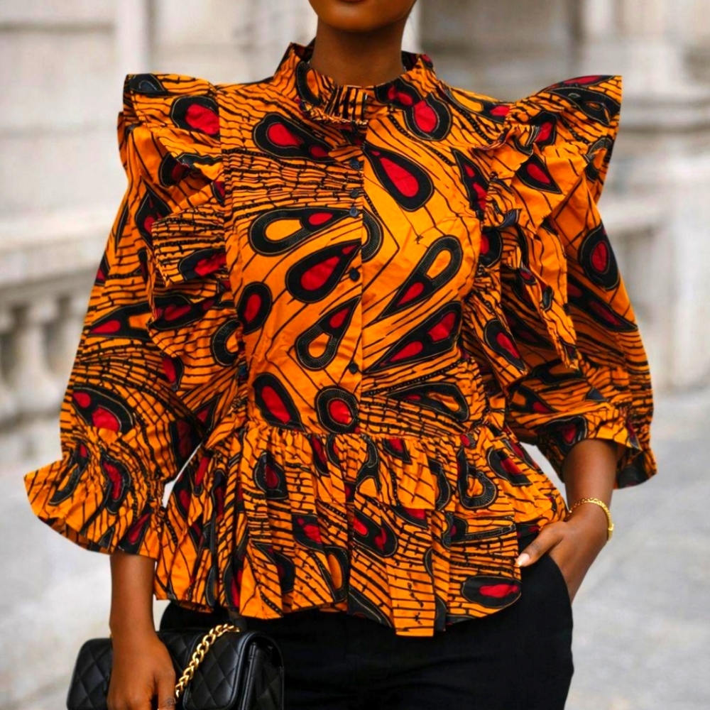Elegant Multicolor Ruffle Sleeve Top